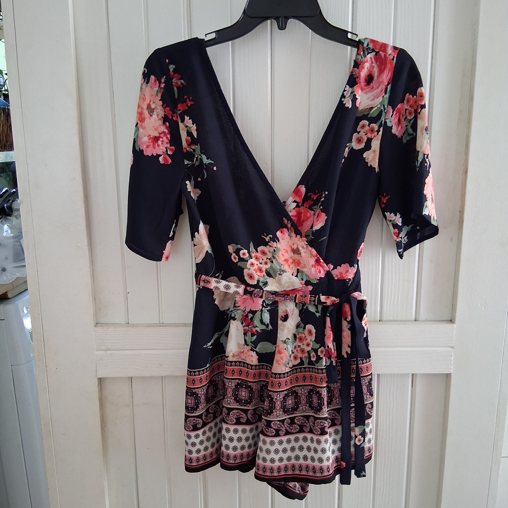 Trixxi Navy Floral V-Neck Romper